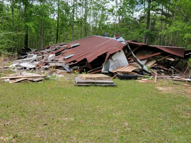 A decimated building during the demolition process